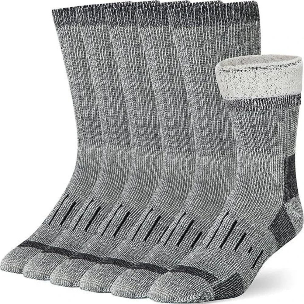 Buttons & Pleats Mens Merino Wool Blend Thermal Crew Socks 5‎ Pair Pack Grey